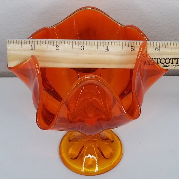 Viking Epic 6 Petal Persimmon Handkerchief Vase Compote Art Glass 7"x6.5 Vintage - Picture 9 of 11